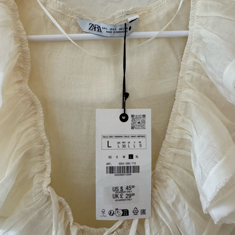 Zara Off-White Ruffled Top - Picture 2 of 4